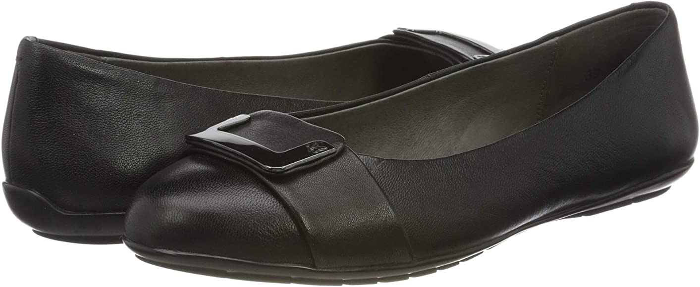 Caprice Black Nappa Flat Buckle Ballerina Shoe. Only sizes 7.5 and 8 left.