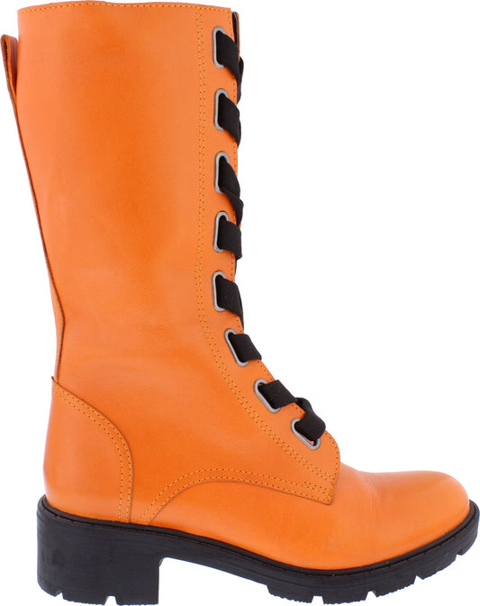 Adesso Roxy Pumpkin Leather Lace Up Mid Length Boot With Side zip