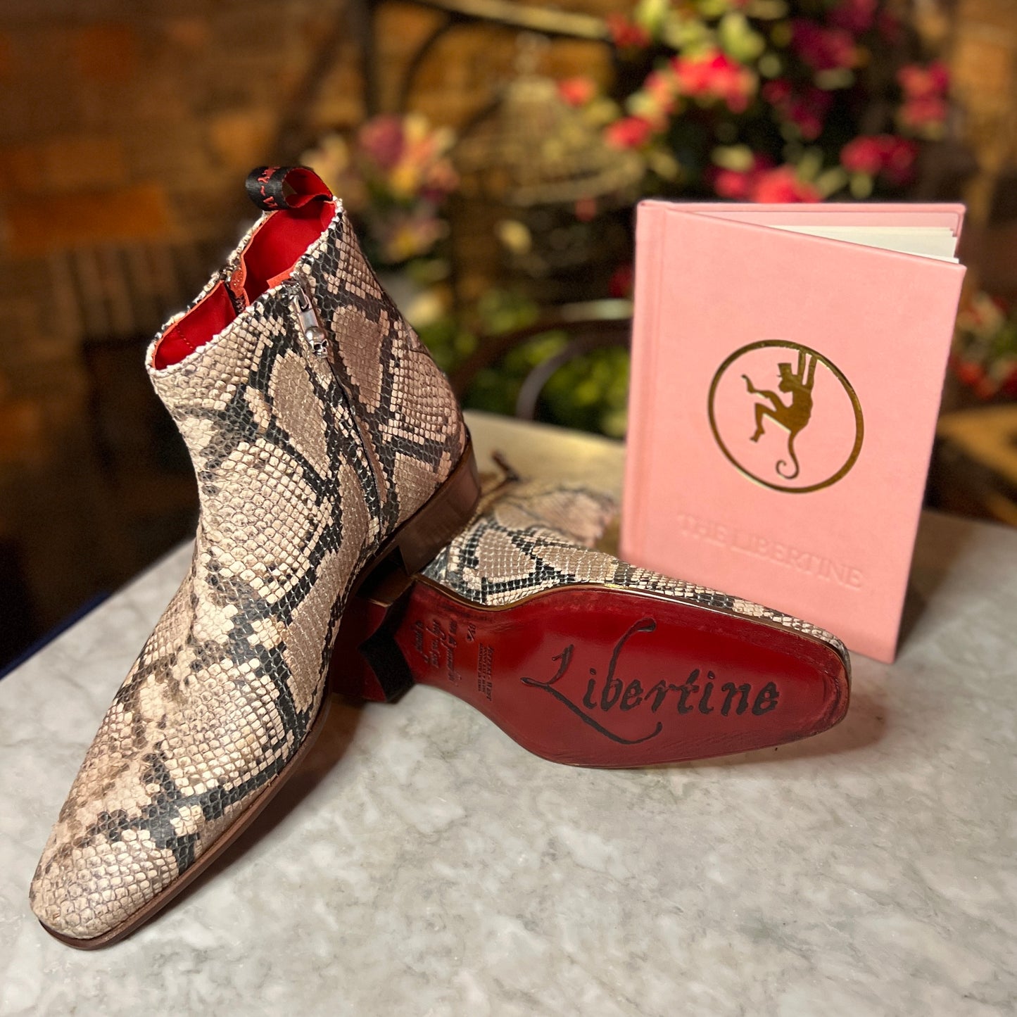 Jeffery West "Nitrate" Snake Print Cuban Heel Zip Boot. Only size 8 left.
