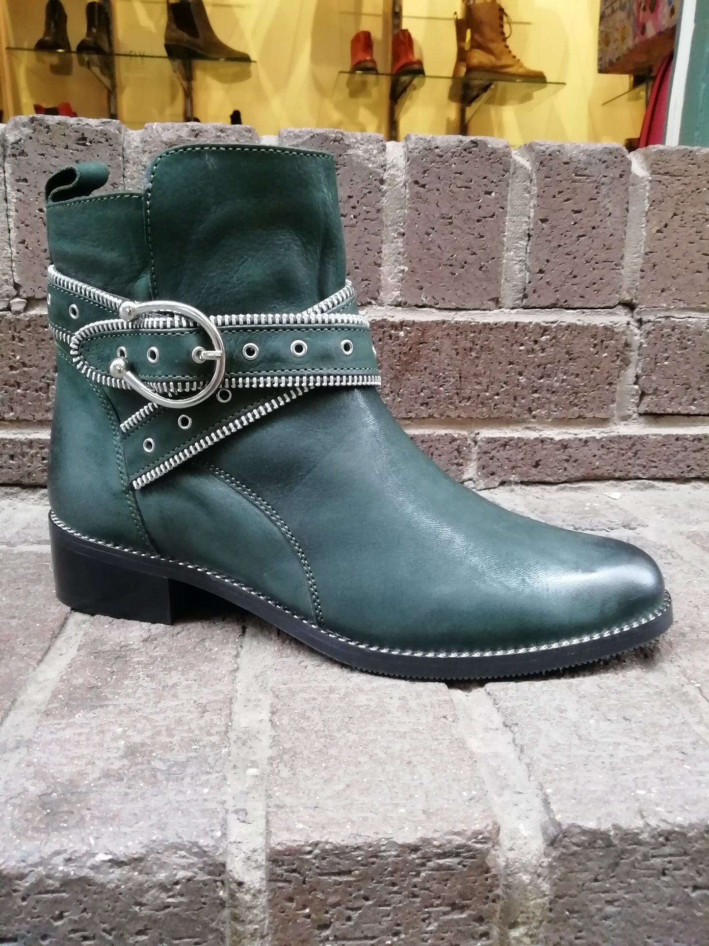 Moda In Pelle Bristina Green Leather Buckle Ankle boot Only size 3 and 8 left
