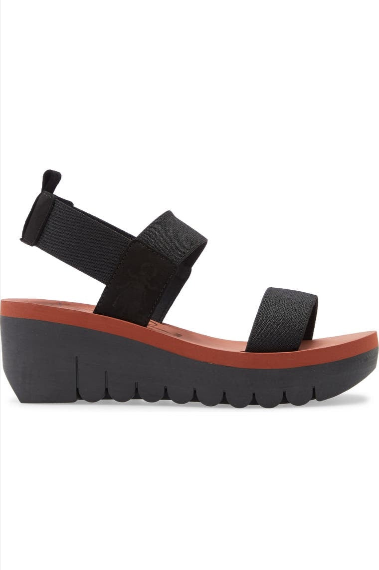 Fly London Cupido Black Brick Wedge sandal. Only size 8 left