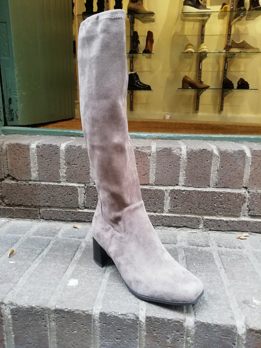 Caprice Cafe Stretch Imitation Suede Chunky Heeled Long Boot, 100% Vegan. Only size 7.5 left.
