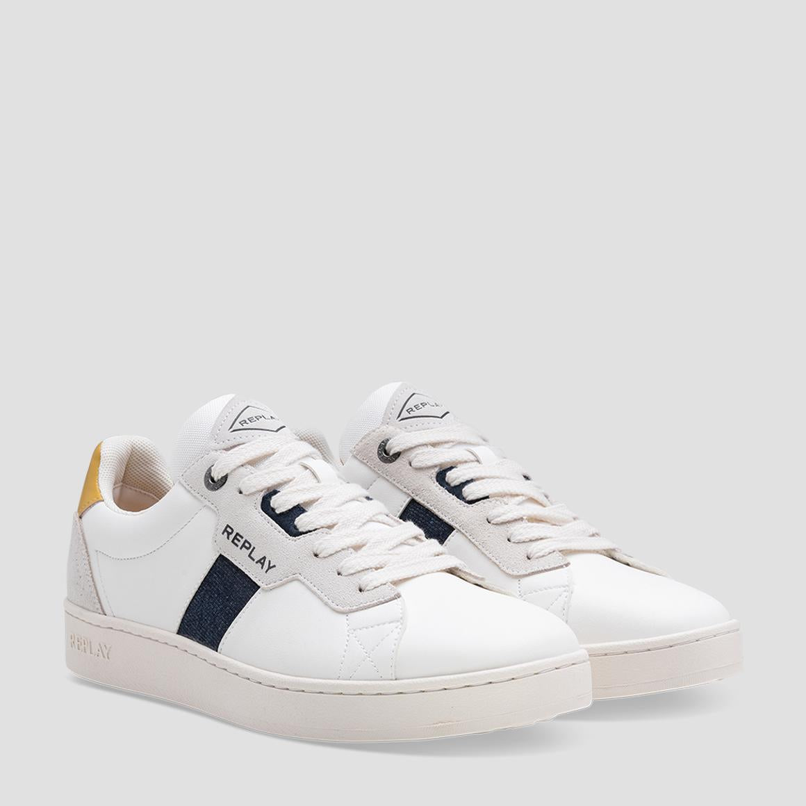 REPLAY "Smash Denim" White Leather Sneakers