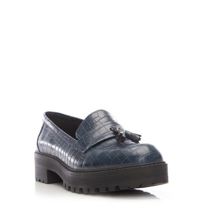 Moda in Pelle Cerie Navy Croc Leather Loafer