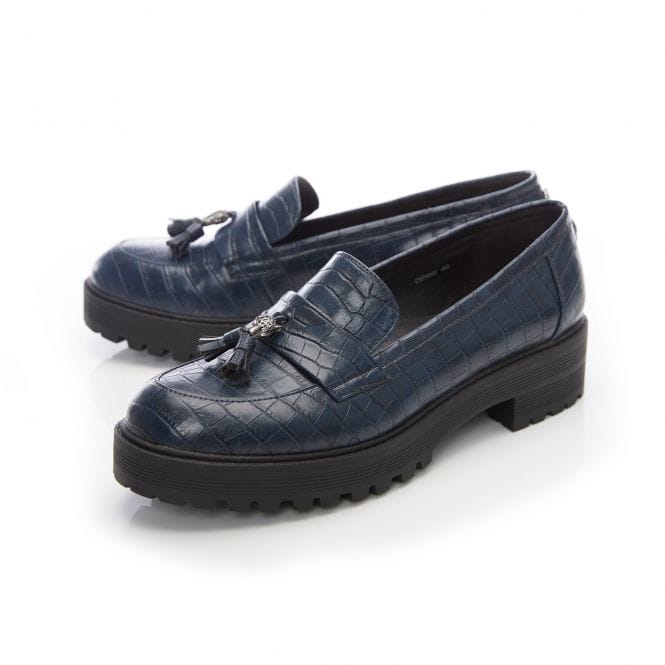 Moda in Pelle Cerie Navy Croc Leather Loafer Only size 8 left