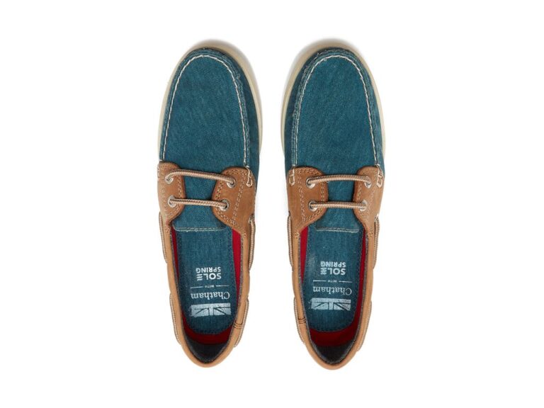 Chatham Bantham Blue and Tan Leather and Canvas Deck Shoe.