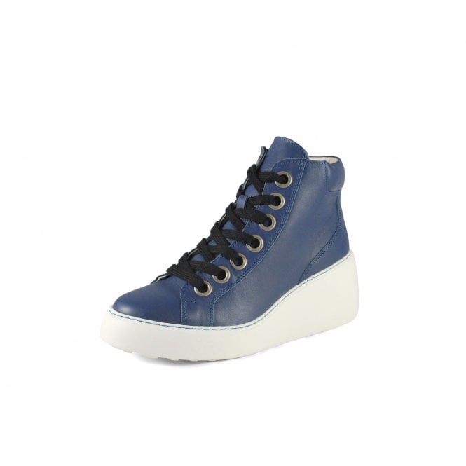 Fly London Dice468 Denim Blue Hi-Top Wedge Trainer. Sizes 4 and 8 Left. UK 8