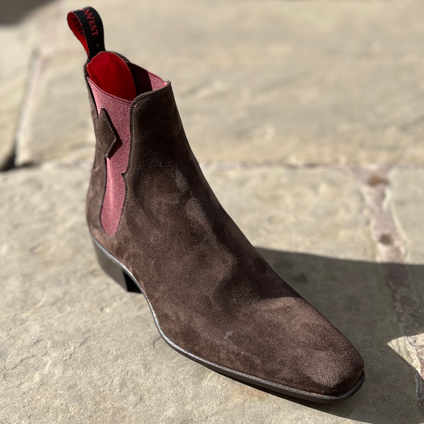 Jeffery West "Dark Star" Brown Suede Cuban Heel Chelsea Boot. Only size 10 left.