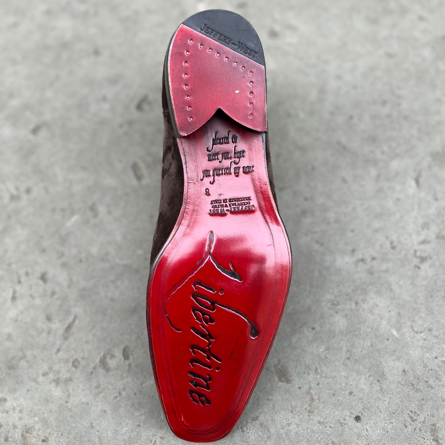 Jeffery West "Dark Star" Brown Suede Cuban Heel Chelsea Boot. Only size 10 left.