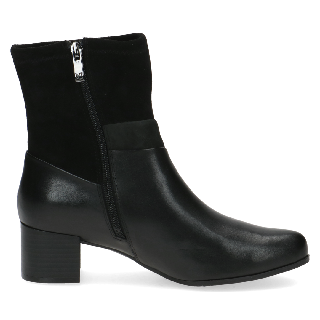 Caprice Black Comb Leather/Suede Heeled Ankle Boot.