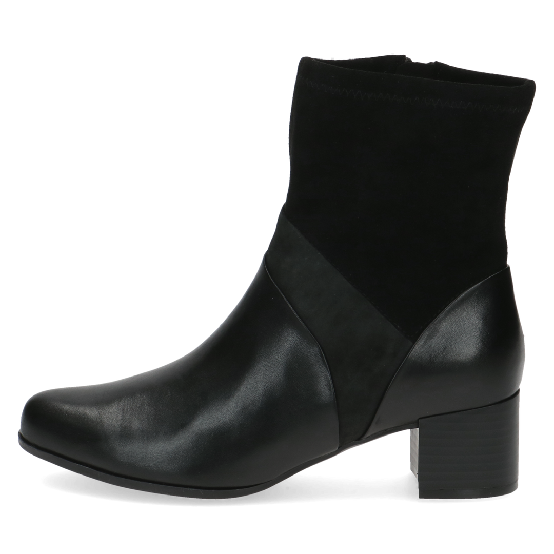 Caprice Black Comb Leather/Suede Heeled Ankle Boot.