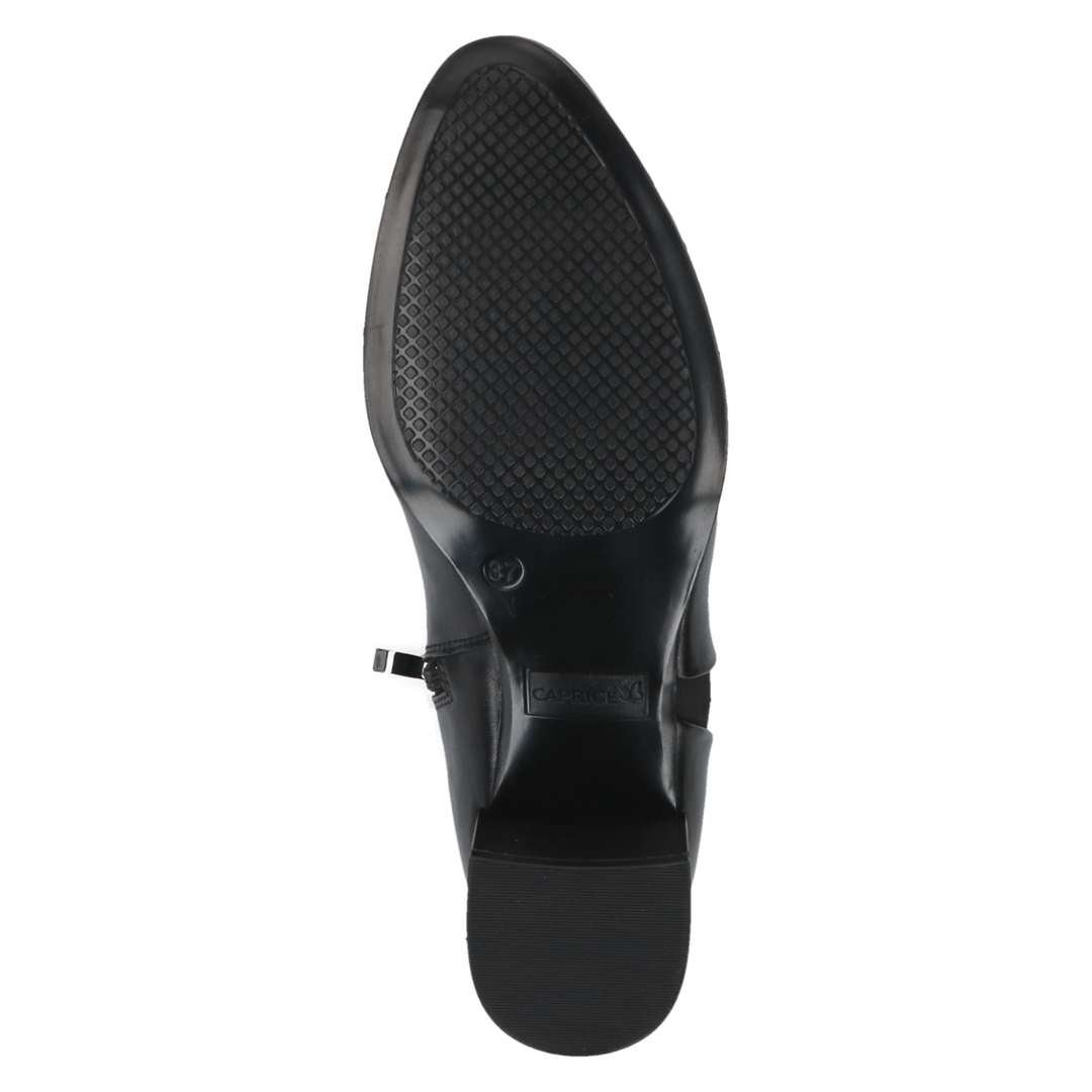 Caprice Black Comb Leather/Suede Heeled Ankle Boot.