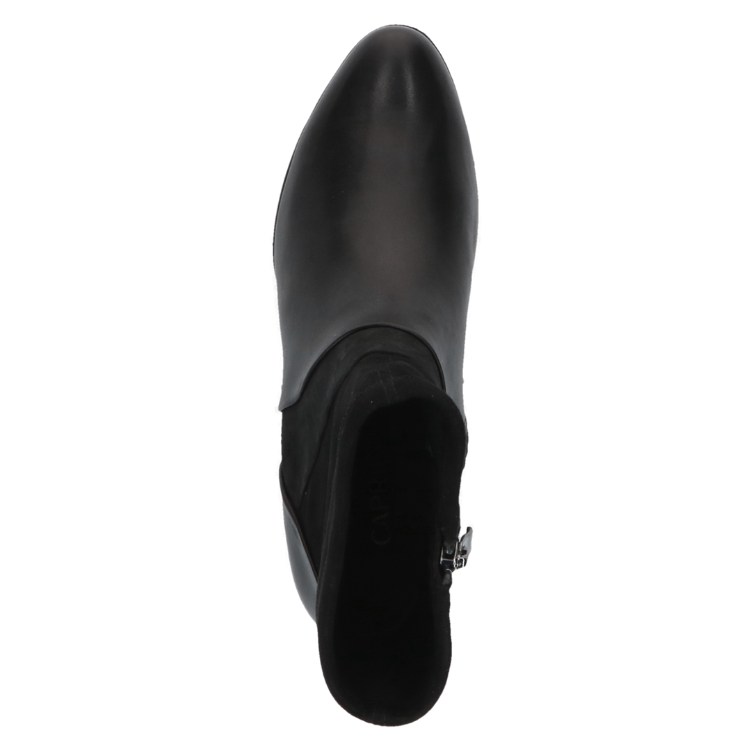 Caprice Black Comb Leather/Suede Heeled Ankle Boot.