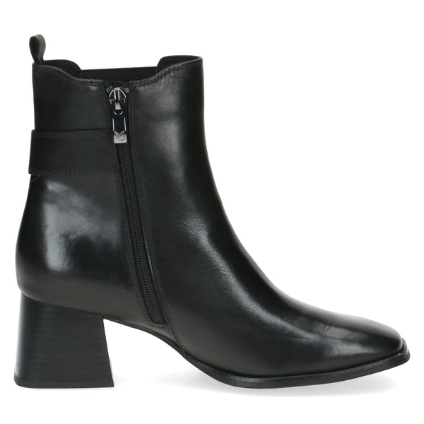 Caprice Black Nappa Leather Block Heeled Ankle Boot with Buckle and Side-zip. Only 3.5 and 4 left