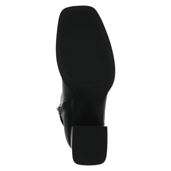 Caprice Black Nappa Leather Block Heeled Ankle Boot with Buckle and Side-zip. Only size 4 and 7.5 left