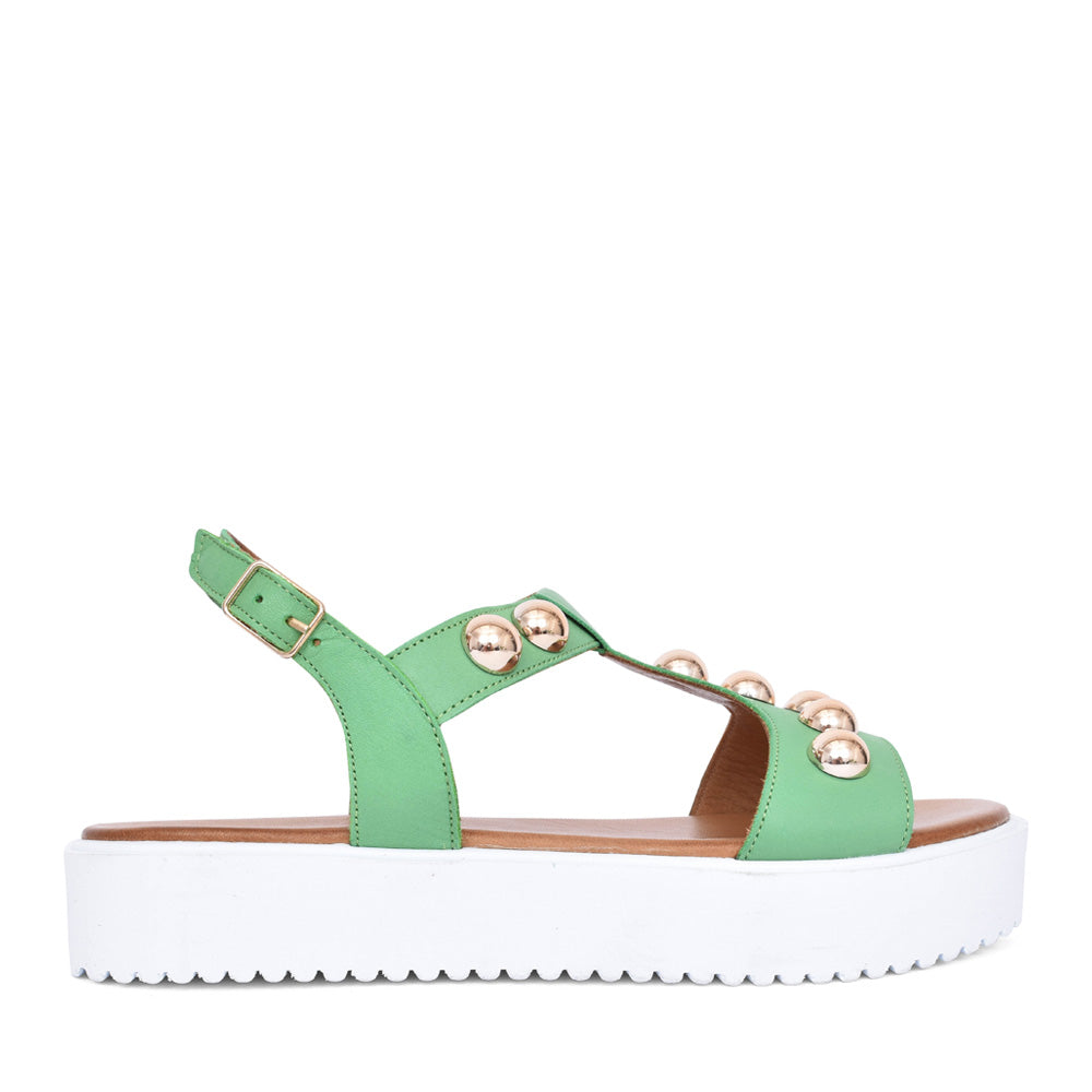 Adesso Summer Emerald T Bar Leather Sandal with buckle.