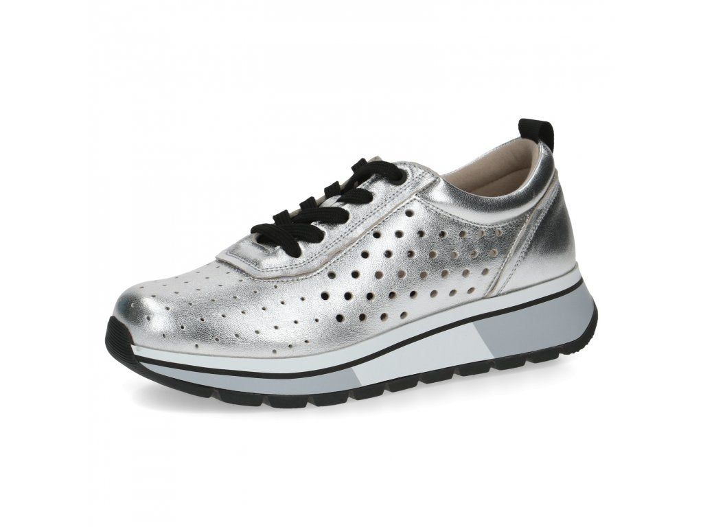 Caprice Silver Metallic Leather Trainer