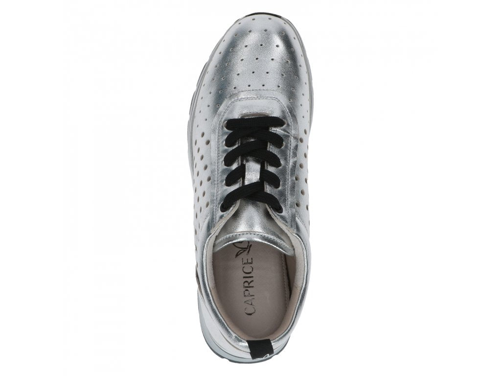 Caprice Silver Metallic Leather Trainer