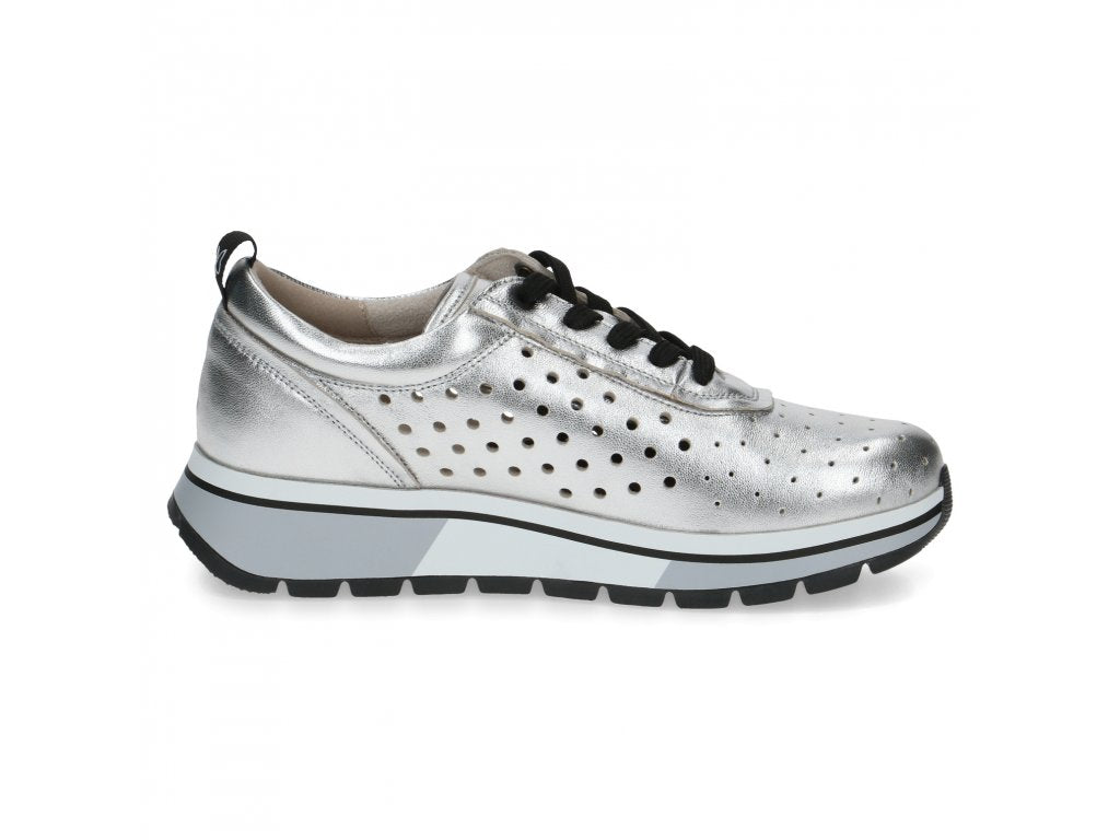Caprice Silver Metallic Leather Trainer
