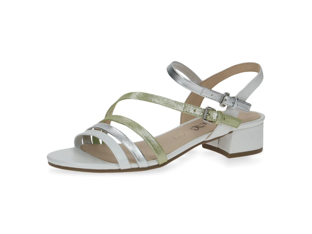 Caprice White/Lime leather low Heel Sandal. Only size 6.5 left