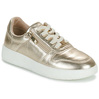 Caprice Light Gold Metallic Leather Trainer with side zip.