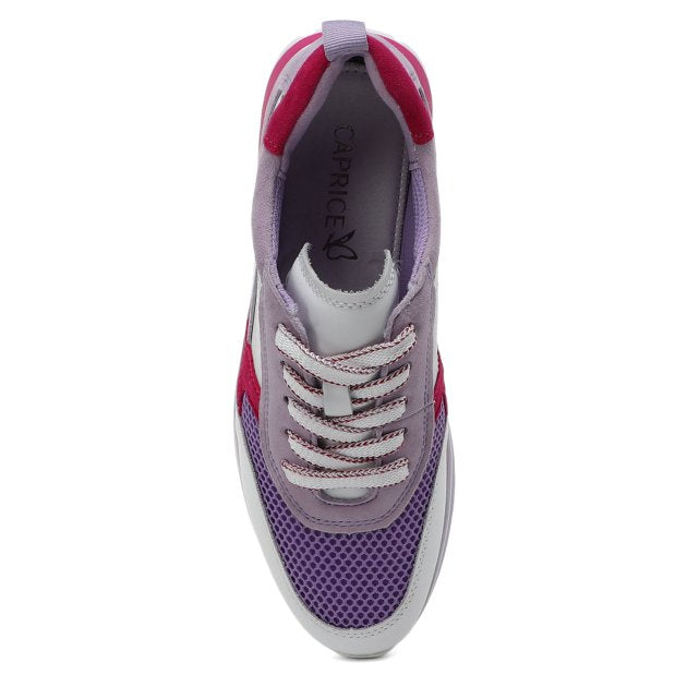 Caprice Purple and Pink suede leather wedge trainer.