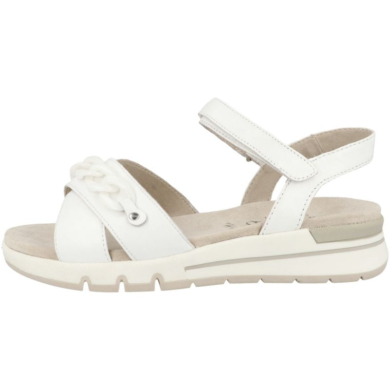 Caprice White Soft Nappa Leather wedge casual sandal with chain detail.