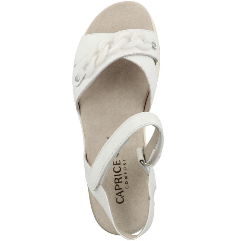 Caprice White Soft Nappa Leather wedge casual sandal with chain detail.
