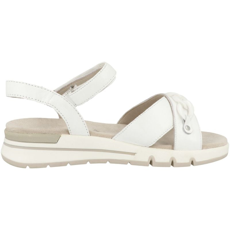 Caprice White Soft Nappa Leather wedge casual sandal with chain detail.