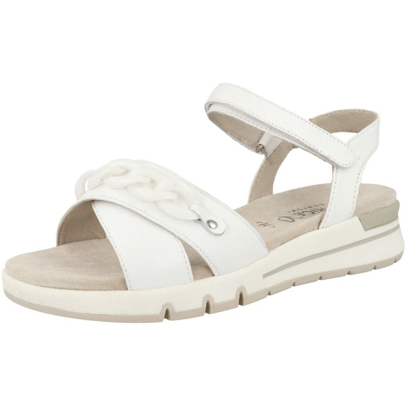 Caprice White Soft Nappa Leather wedge casual sandal with chain detail.