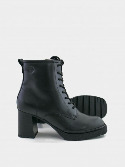 Caprice Black Nappa Leather Lace up ankle boots with Side Zip and Block heel.
