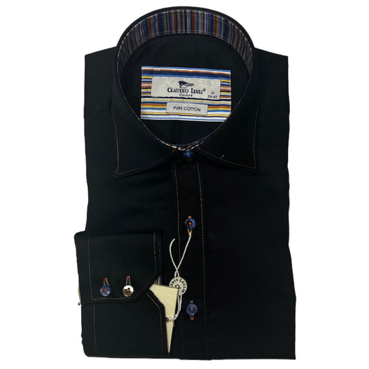 Men's Plain Black Stripe Trim Shirt
