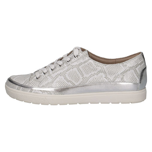 Caprice White Reptile leather lace up Trainer