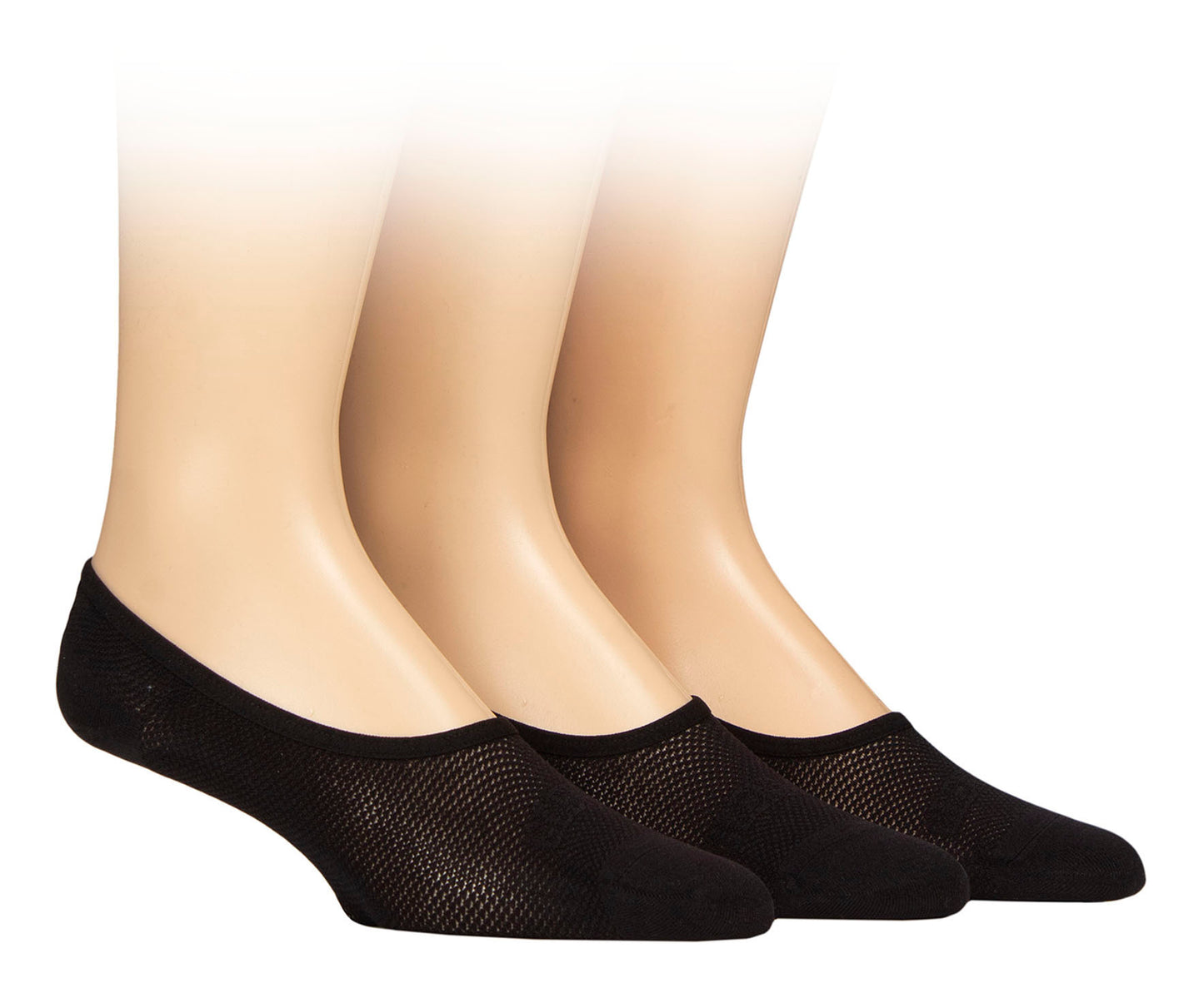Glenmuir Mens Black Mesh No Show Shoe Liners 3-Pair