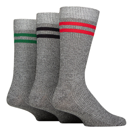 Glenmuir 1891 Bamboo Socks, Grey with, Red, Black, Green Stripes.