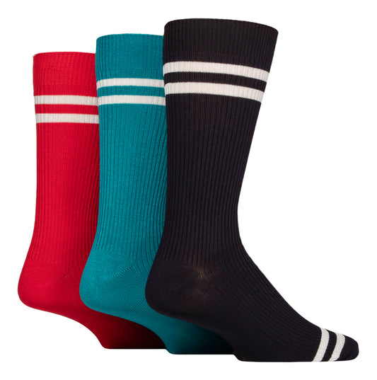 Glenmuir 1891 Bamboo Socks, Black, Green, Red with White Stripes.
