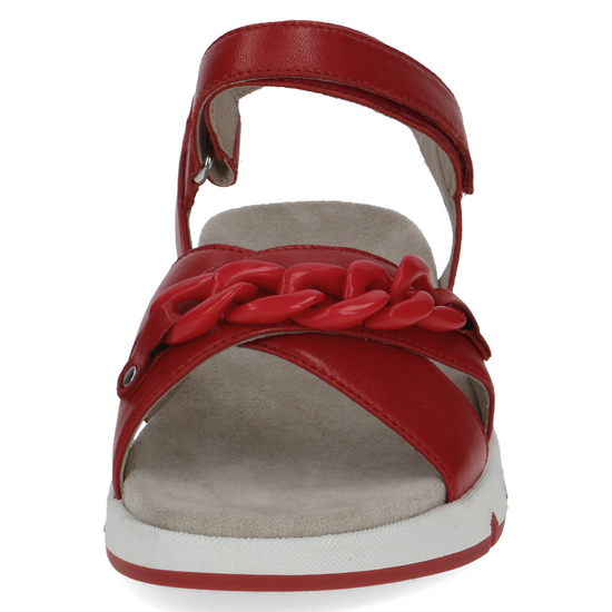 Caprice Red Soft Nappa Leather wedge casual sandal with chain detail.