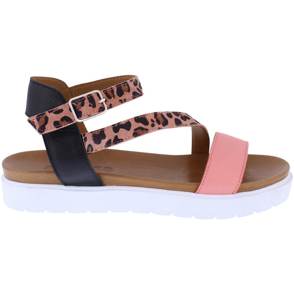 Adesso Zelda Pink Leopard Leather Sandal with buckle.