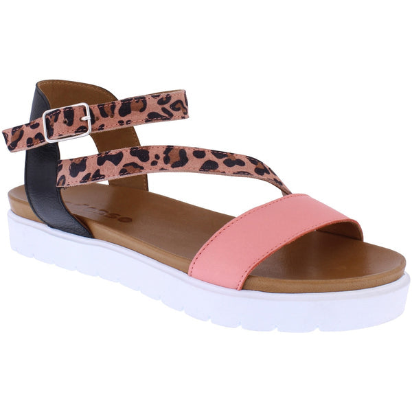 Adesso Zelda Pink Leopard Leather Sandal with buckle.