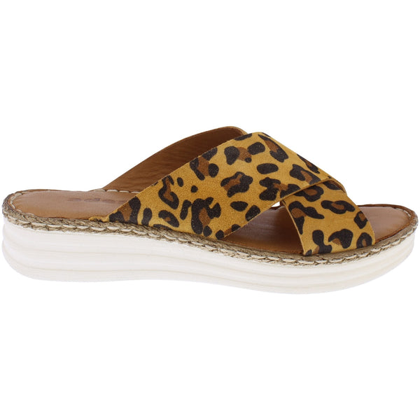 Adesso Bam Bam Natural Leopard Print Leather Mule Sandal.
