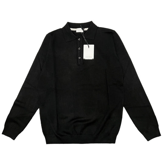 Black Fine Knit LS Polo