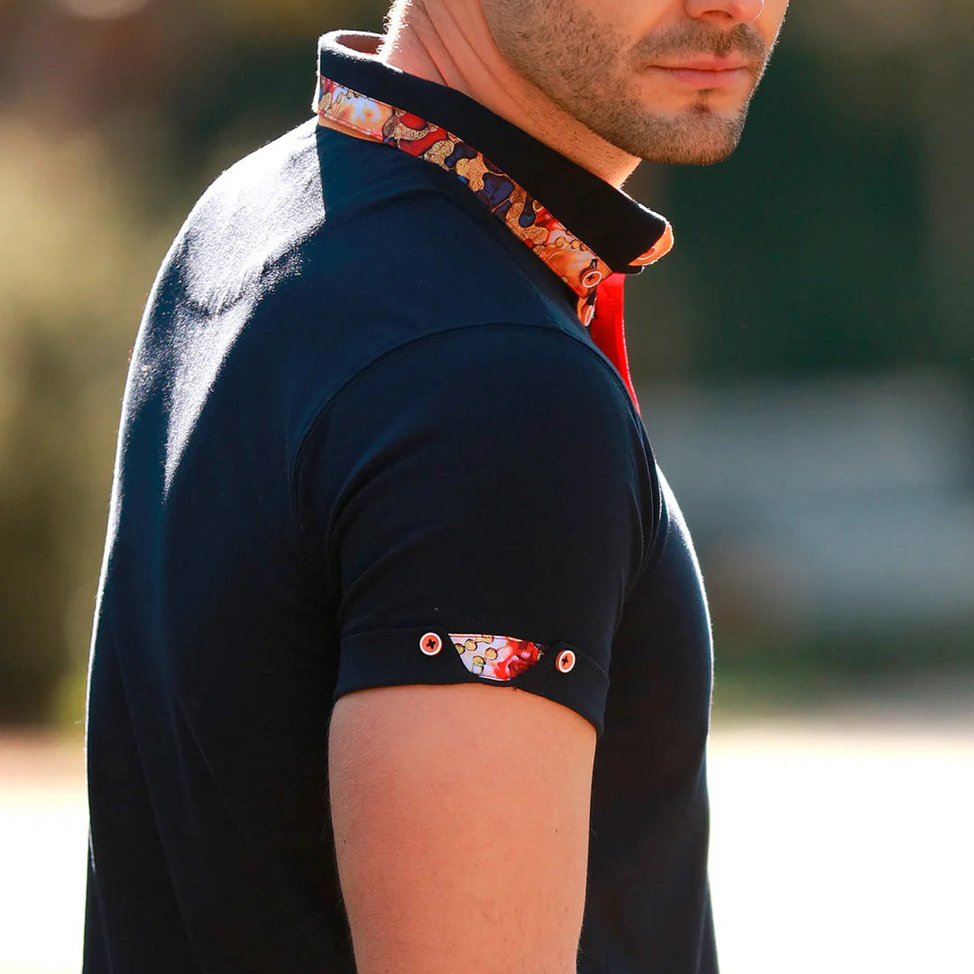 Navy Marble Trim Polo Shirt - CL7094