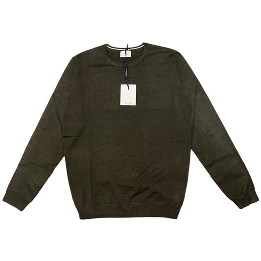 Military Green Fine Knit Crew-Neck Jumper