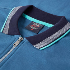 Men's Petrol Blue Egan Zip Neck Pique Polo Shirt