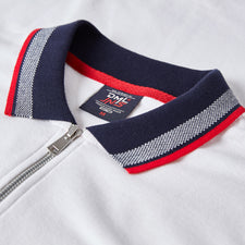 Men's White Egan Zip Neck Pique Polo Shirt