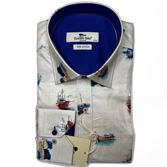 Claudio Lugli Men's White Sailboats Shirt