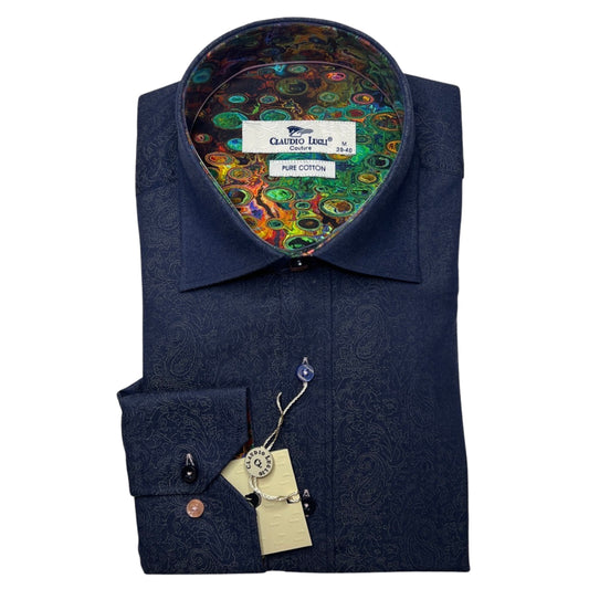 Men's Navy Floral Jacquard Shirt