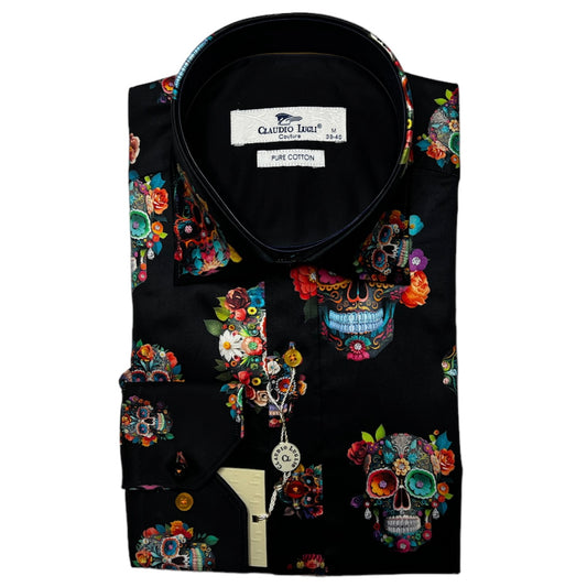 Men's Floral Calavera Skulls Shirt