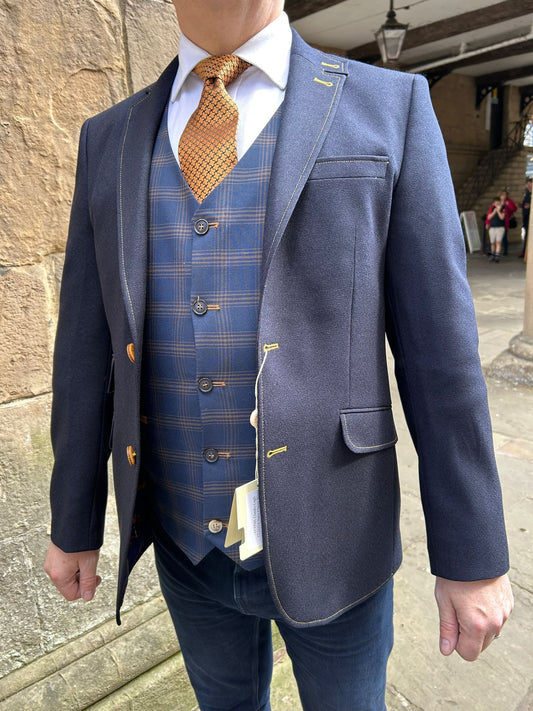 Navy Classic Contrast-Stitch Blazer - CL2533A