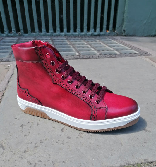 Jeffery West Apollo L061 Toledo Burgundy Leather Hi-Top Trainer.